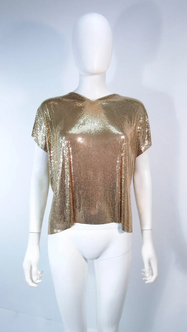 WHITING & DAVIS Gold Mesh Draped Sleeves Size Small
