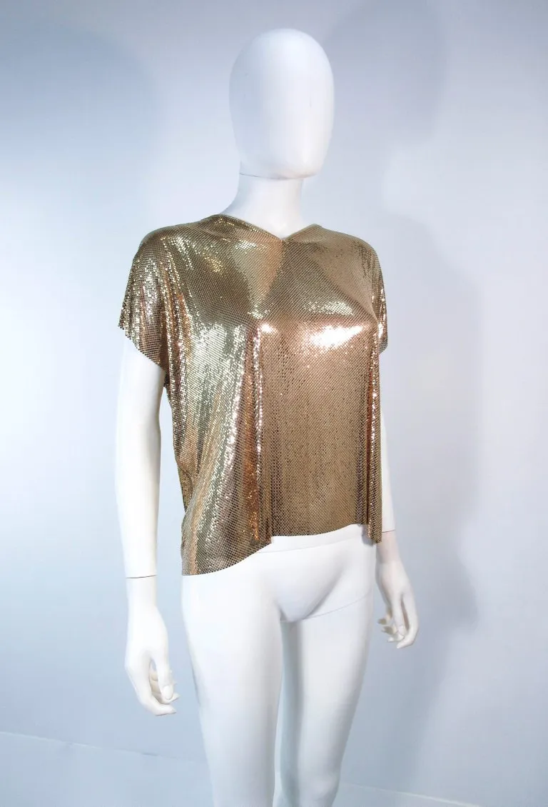 WHITING & DAVIS Gold Mesh Draped Sleeves Size Small