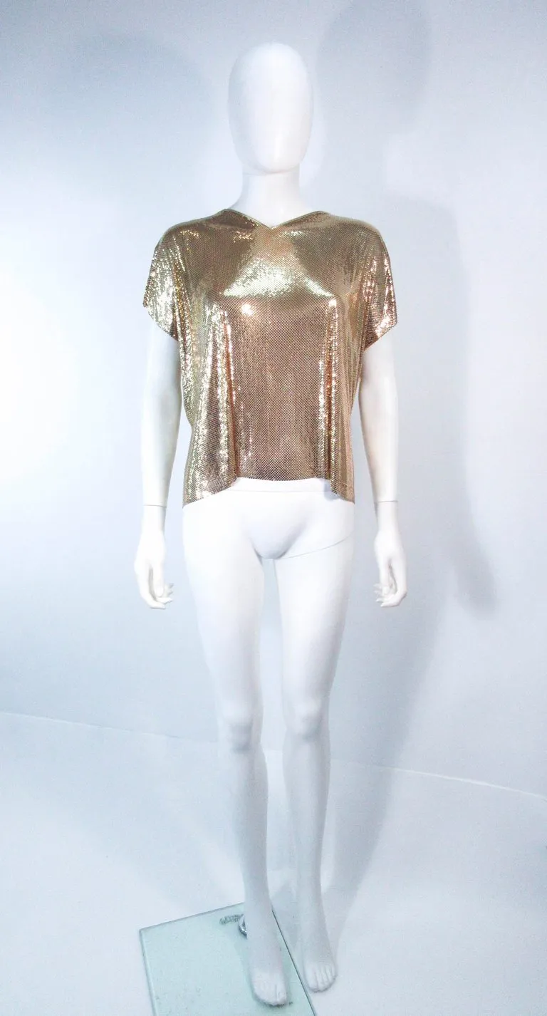 WHITING & DAVIS Gold Mesh Draped Sleeves Size Small