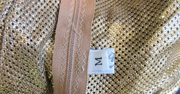 WHITING & DAVIS Gold Mesh Draped Sleeves Size Small