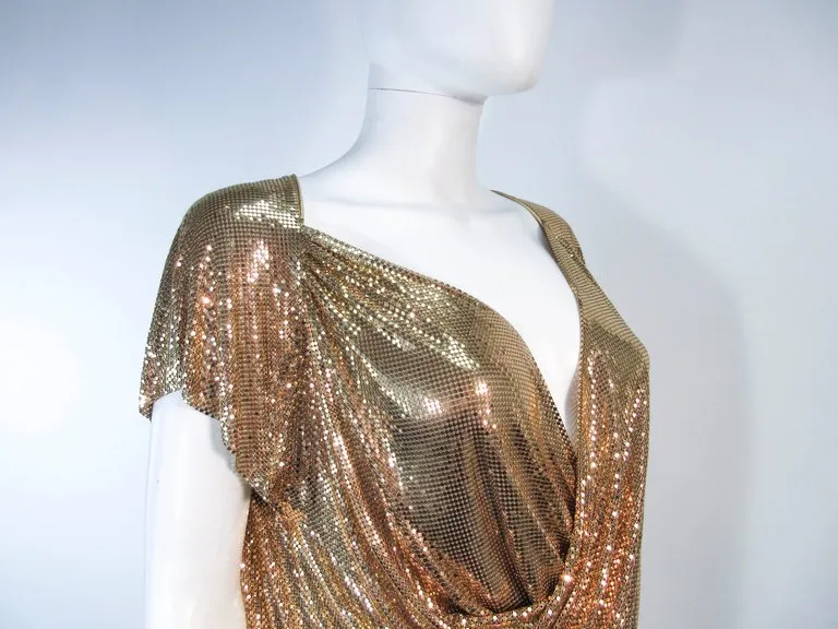 WHITING & DAVIS Gold Mesh Draped Sleeves Size Small