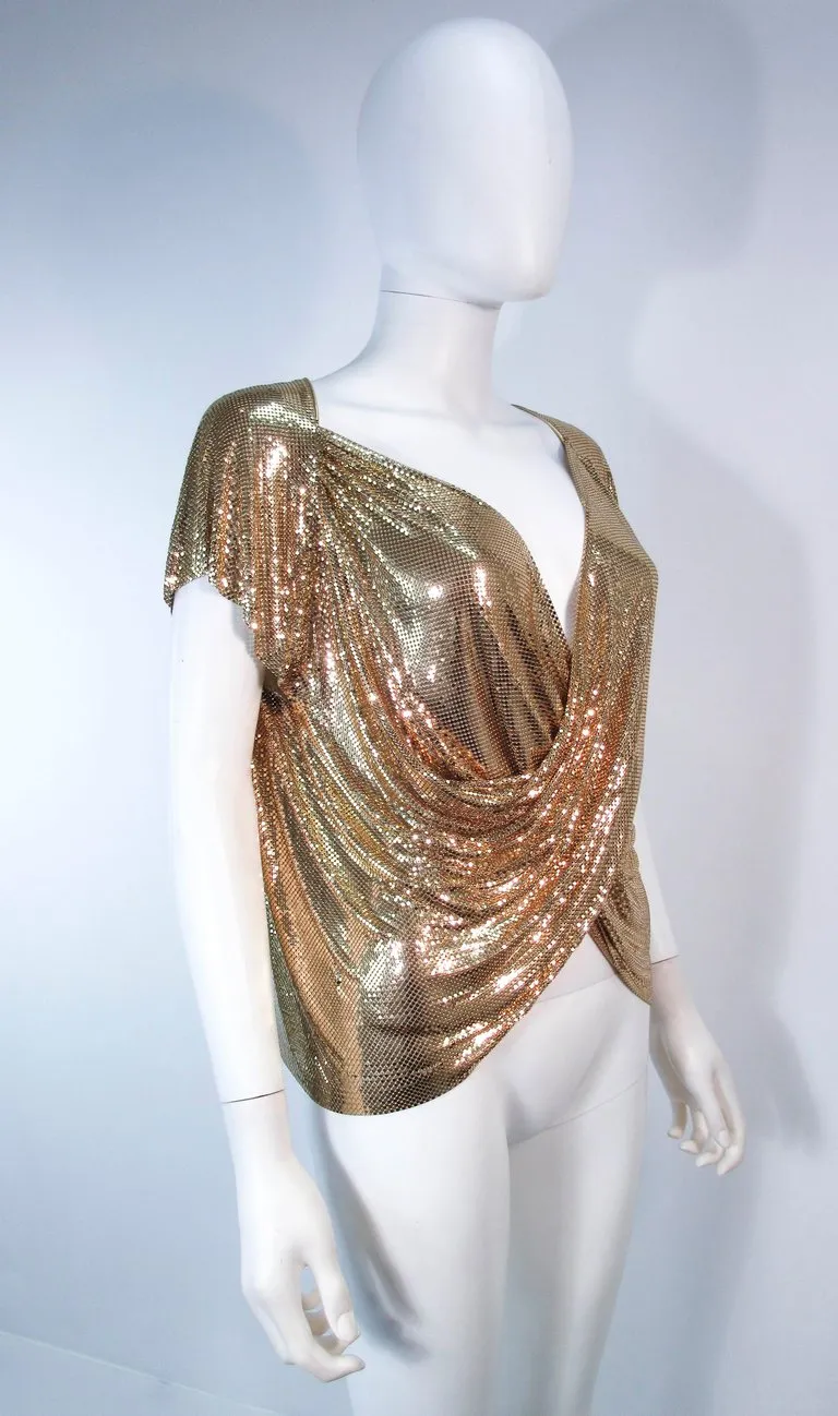 WHITING & DAVIS Gold Mesh Draped Sleeves Size Small