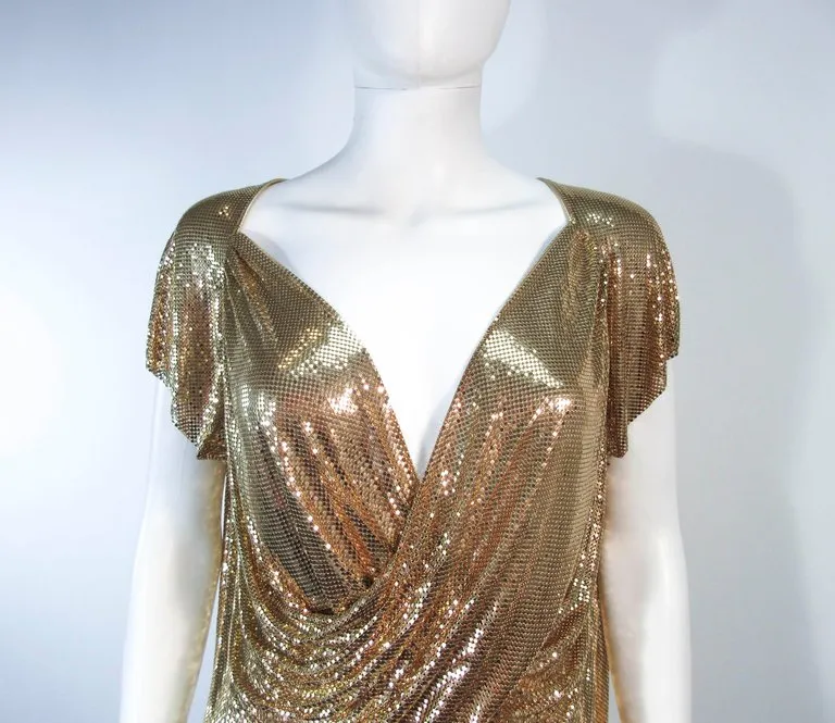 WHITING & DAVIS Gold Mesh Draped Sleeves Size Small