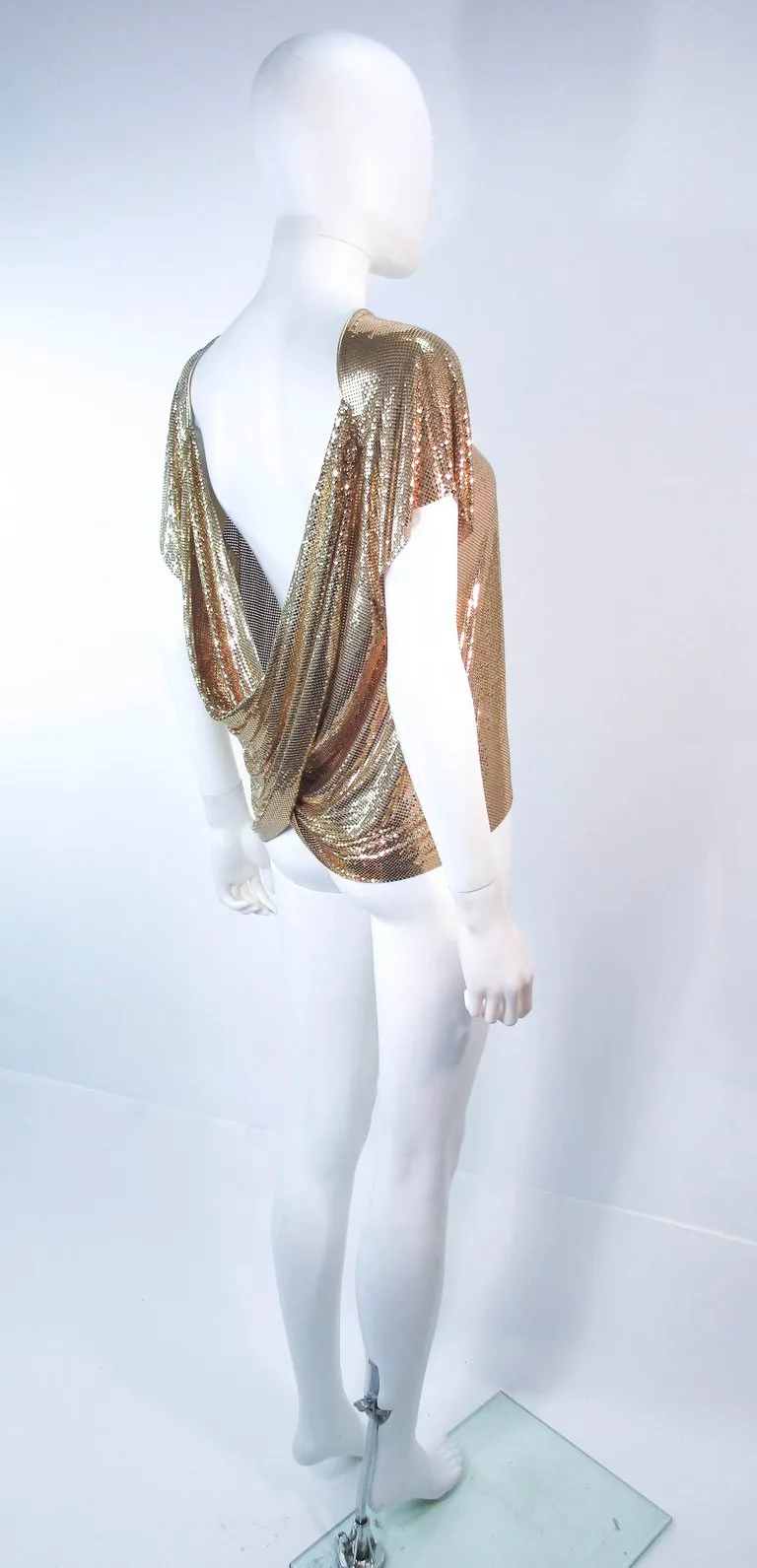 WHITING & DAVIS Gold Mesh Draped Sleeves Size Small