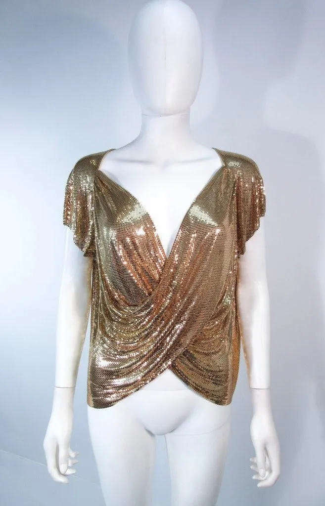 WHITING & DAVIS Gold Mesh Draped Sleeves Size Small