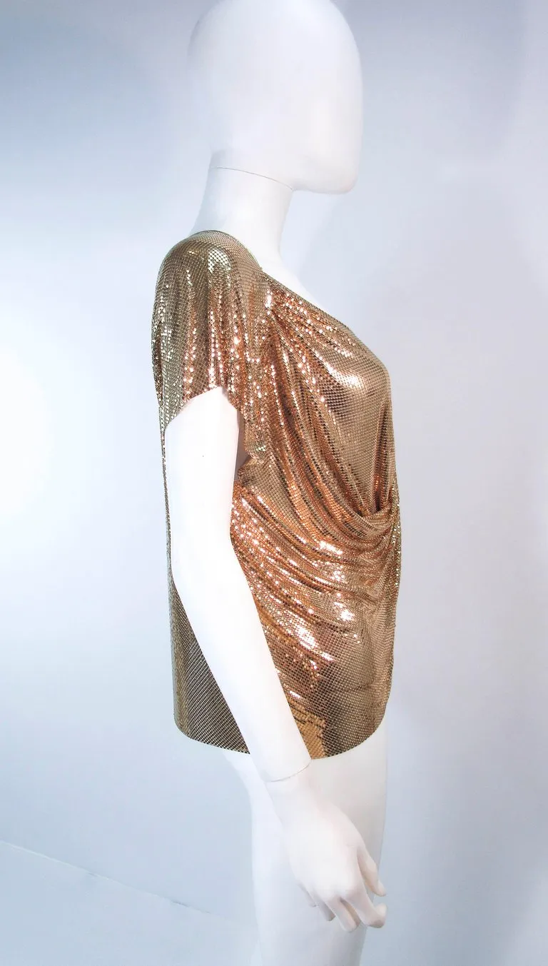 WHITING & DAVIS Gold Mesh Draped Sleeves Size Small