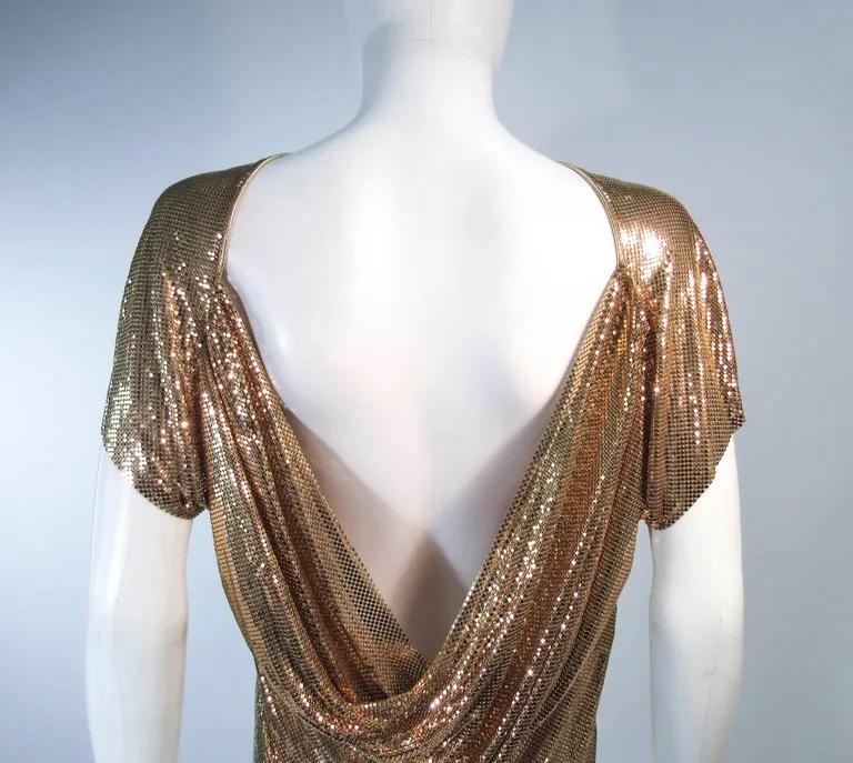 WHITING & DAVIS Gold Mesh Draped Sleeves Size Small