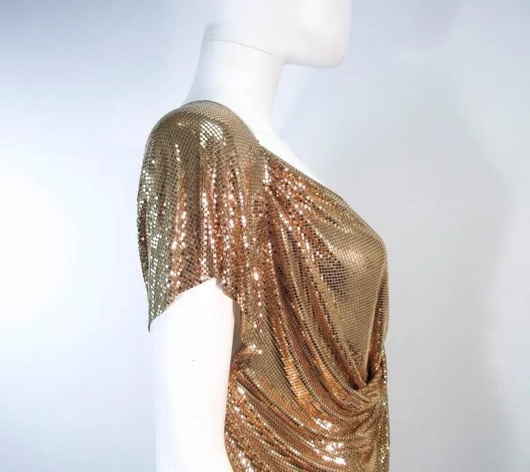 WHITING & DAVIS Gold Mesh Draped Sleeves Size Small