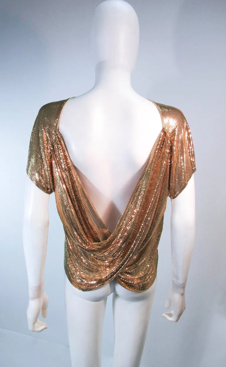 WHITING & DAVIS Gold Mesh Draped Sleeves Size Small