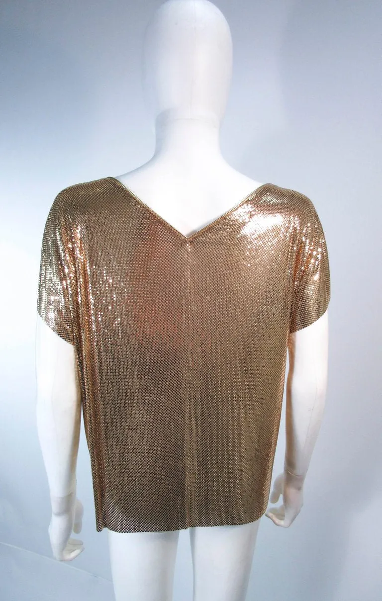 WHITING & DAVIS Gold Mesh Draped Sleeves Size Small