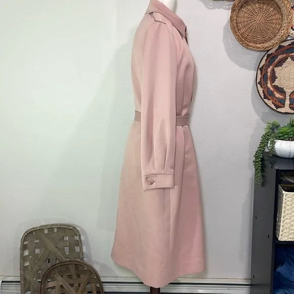 Women’s Classic Vintage London Fog Mid Length Trench Rain Coat Blush Pink S/M