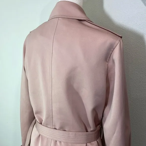 Women’s Classic Vintage London Fog Mid Length Trench Rain Coat Blush Pink S/M