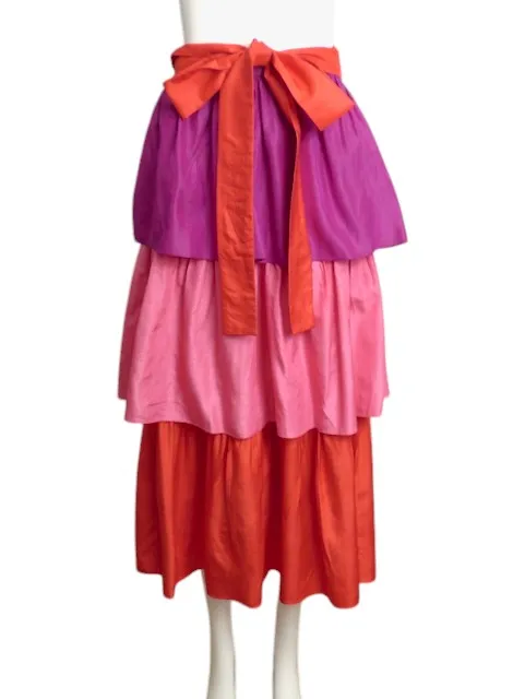 YVES SAINT LAURENT- 1980s Tiered Silk Skirt, Size 6