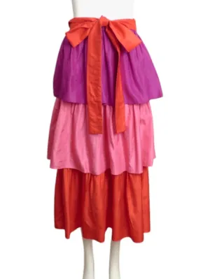 YVES SAINT LAURENT- 1980s Tiered Silk Skirt, Size 6
